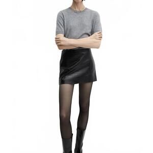 Mango Animal Print Effect Mini Skirt Black Faux Leather XS